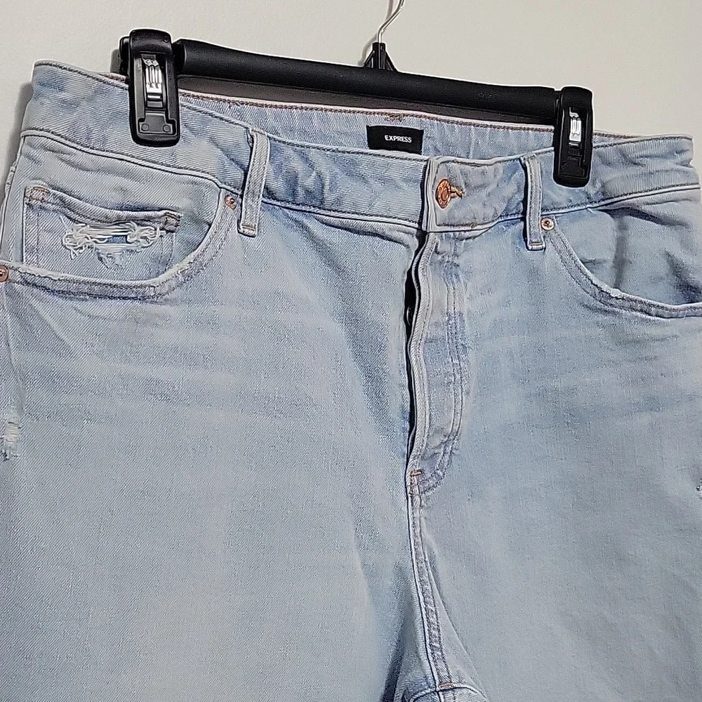 Express Blue High Rise Jeans Size 12 Womwns Light Wash Capri/ankle Pants Button - Picture 4 of 6